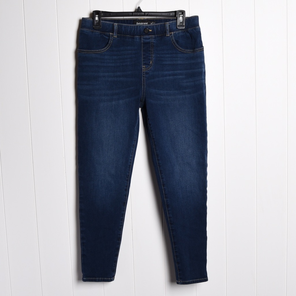 Betabrand Women’s Yoga‎ denim skinny leg pull on 4 pocket jeans size M petite